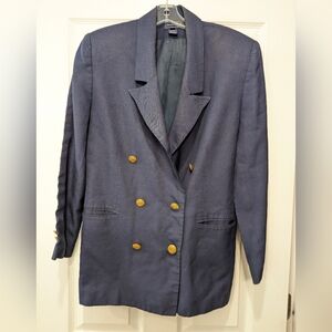 Vintage Charter Club Oversized Navy linen bland double breasted Blazer boxy 12